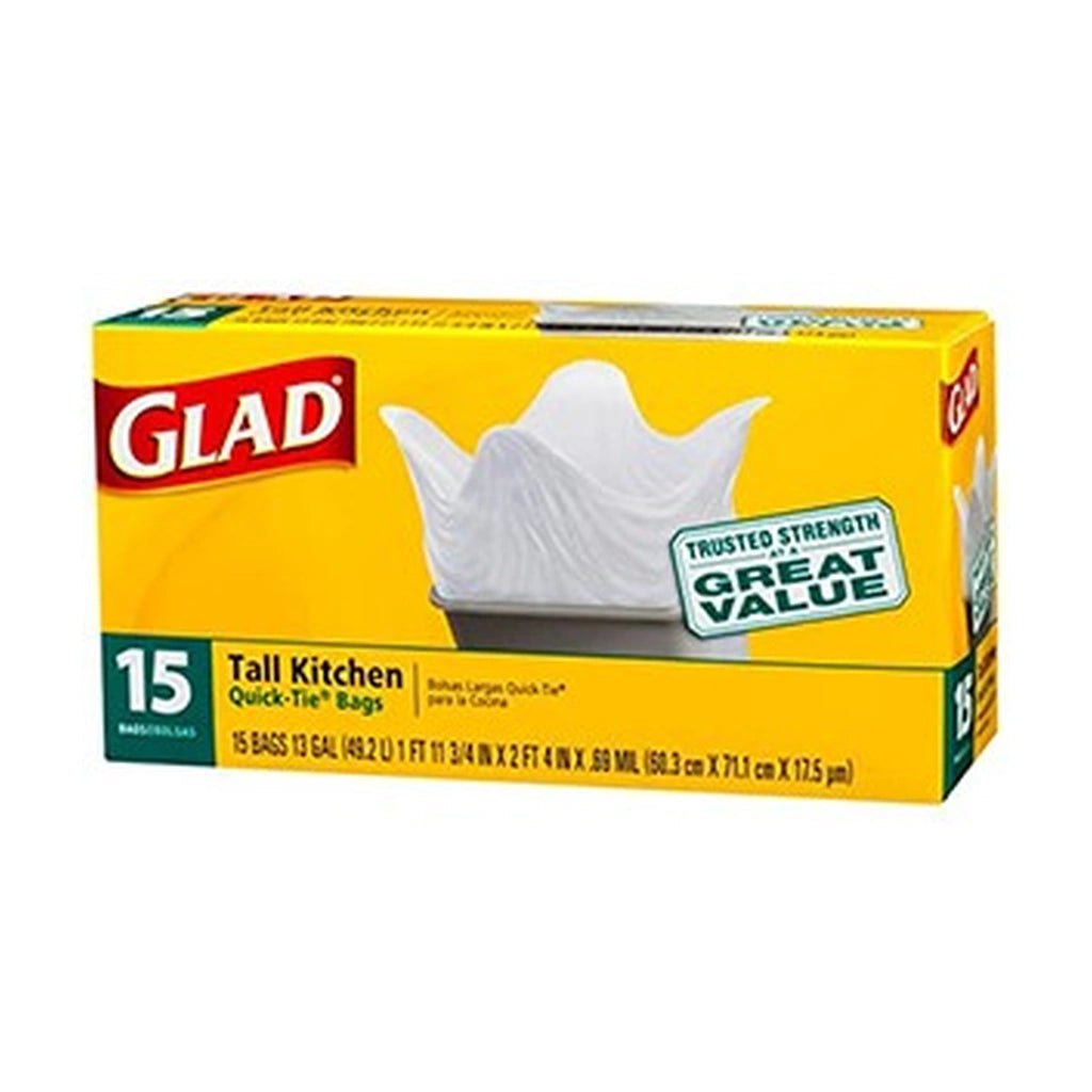 Glad Quick Tie Kitchen Garbage Bag 15Pk