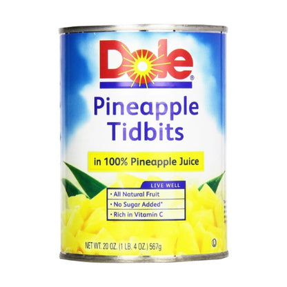 Dole Pineapple Tidbits 100% Juice 567G