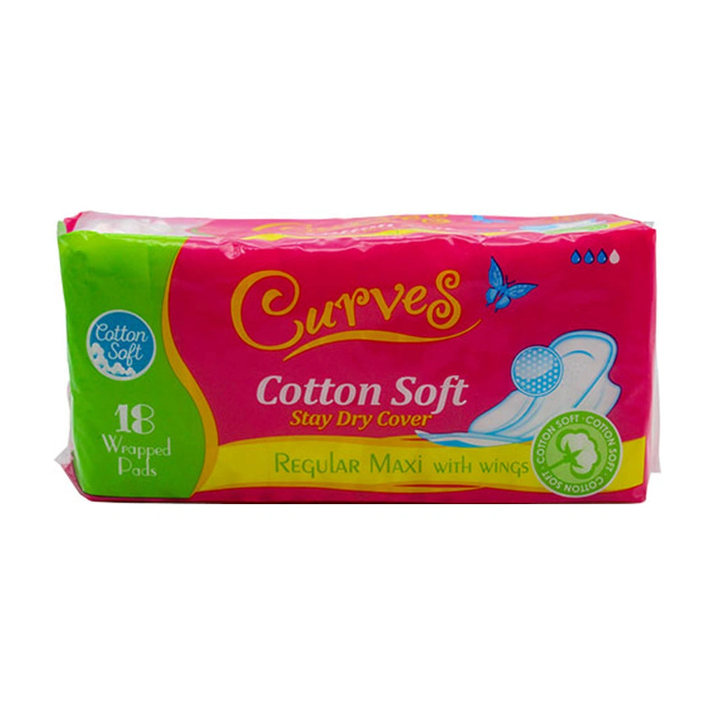 Curves Regular Maxi Pads With Wings 18Ct