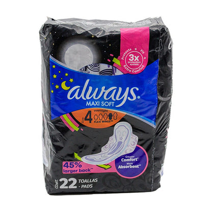 Always Maxi Soft Overnight W/Wings 22Ct